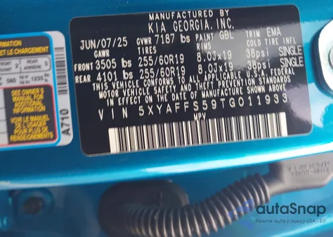 2026 Kia Ev9 Wind from USA, damaged, VIN 5XYAFFS59TG011933